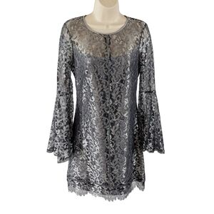 White House Black Market Metallic Gray Lace Midi Dress